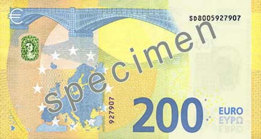 ЕЦБ представил новые банкноты в 100 и 200 евро