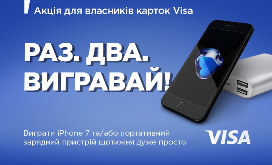 «Раз.Два.Вигравай»: клиенты Банка Кредит Днепр за безналичные расчеты картами Visa смогут выиграть IPhone 7 или Power Bank