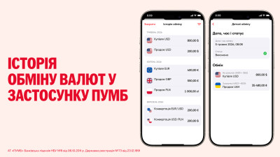 Нова функція у застосунку ПУМБ: історія обміну валют