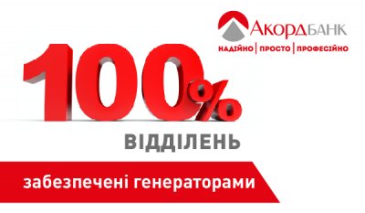 Акордбанк забезпечив генераторами усі відділення своєї мережі